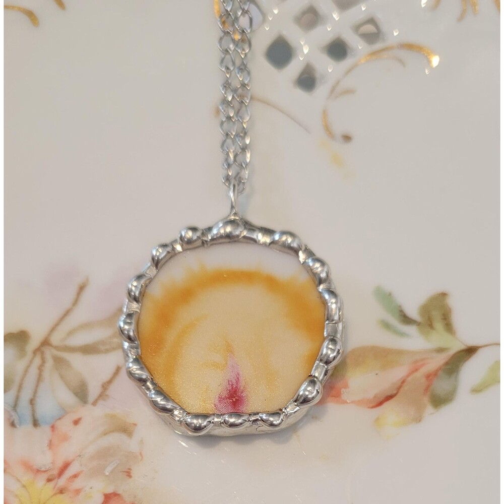 Candle Glow Broken China Soldered Pendant Necklace